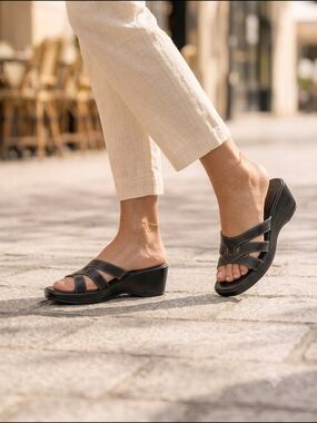 Women’s Black Wedge Slide Sandals - Classic Everyday Comfort